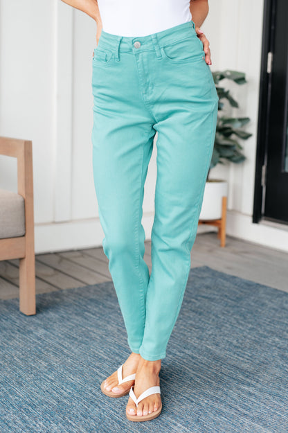 Bridgette High Rise Garment Dyed Slim Jeans in Aquamarine | Judy Blue