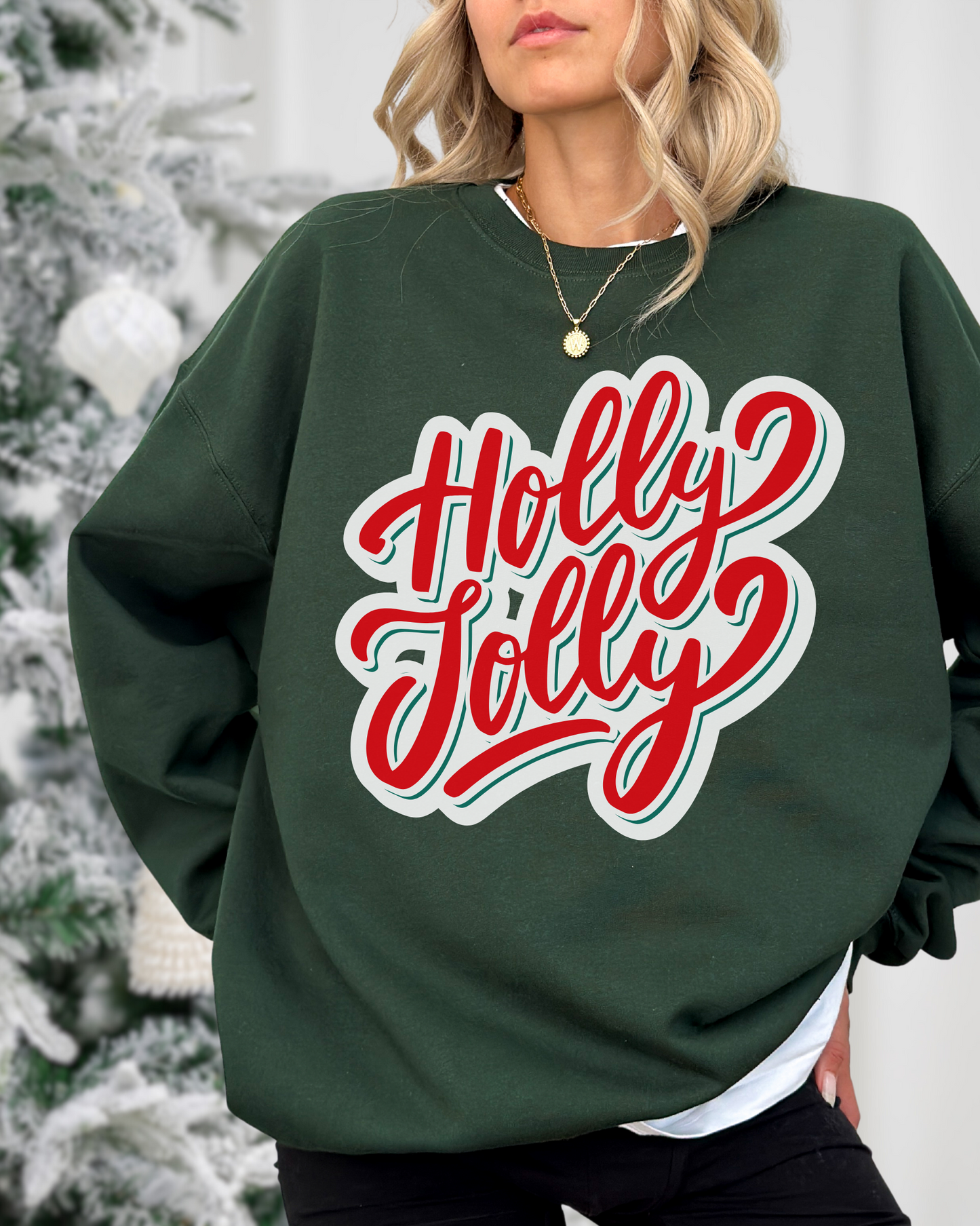 Holly Jolly Adult Heavy Blend Forest GREEN Women's Graphic Sweatshirt