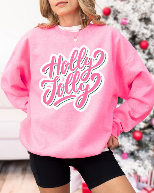 Holly Jolly Adult Heavy Blend Safety PINK Women's Graphic Sweatshirt