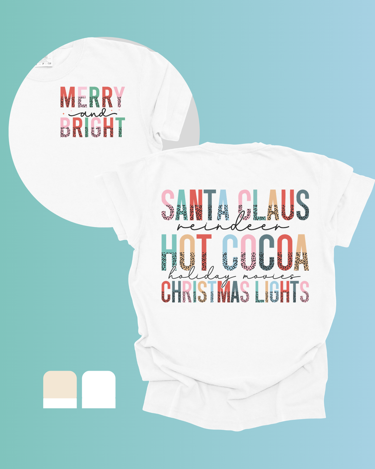 Merry & Bright Christmas WHITE Heavyweight Cotton Women's Graphic Tee