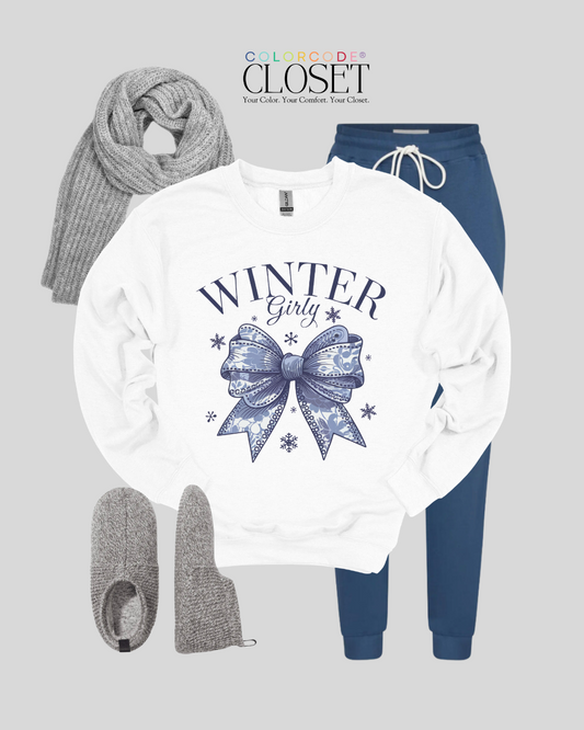 Winter Girly Coquette Bow Heavy Blend WHITE Sweatshirt