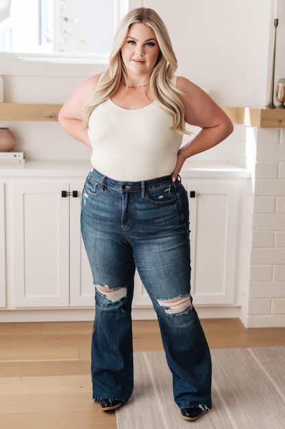 Cassandra High Rise Control Top Distressed Flare Jeans | Judy Blue