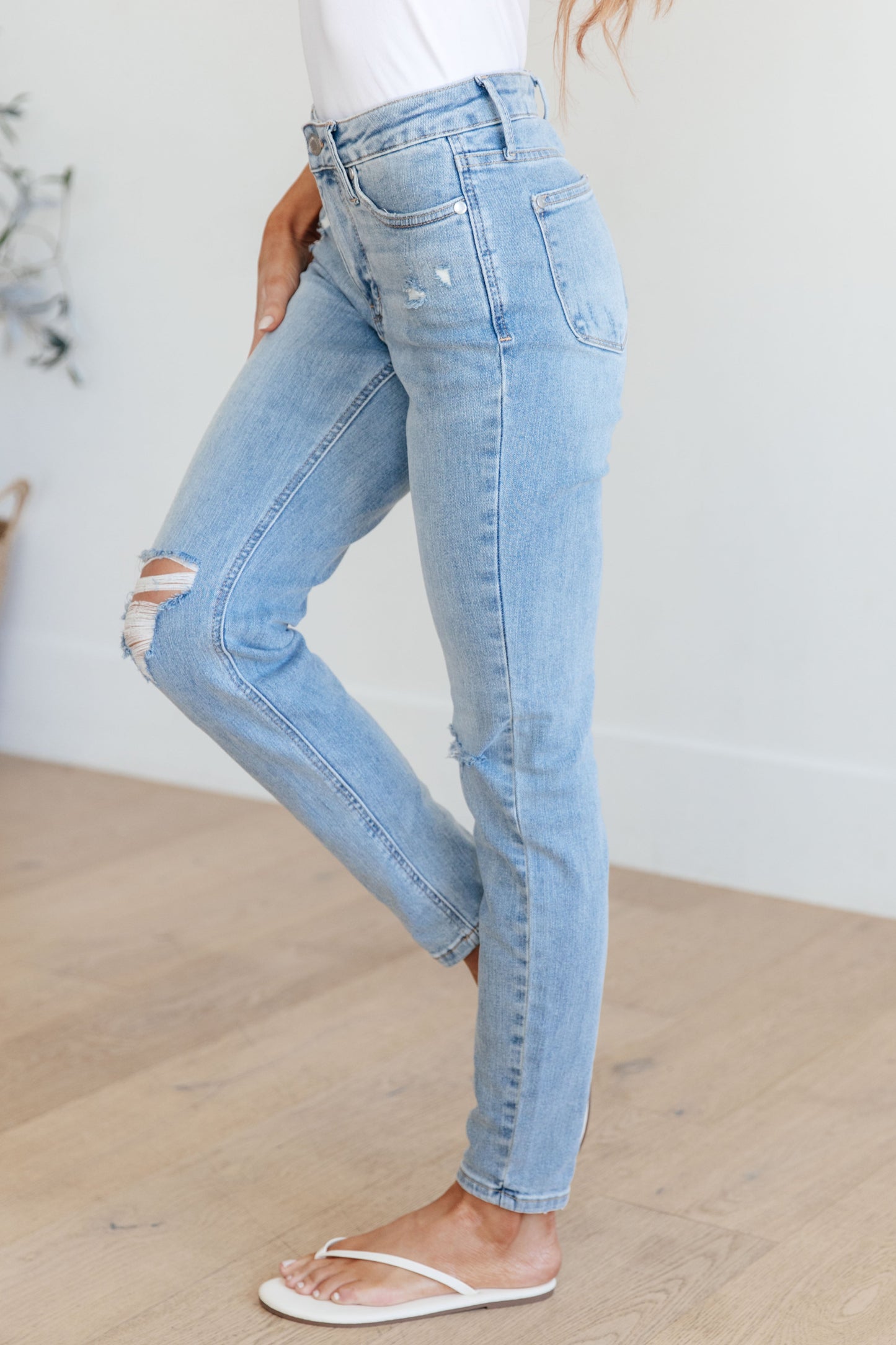 Eloise Mid Rise Control Top Distressed Skinny Jeans | Judy Blue