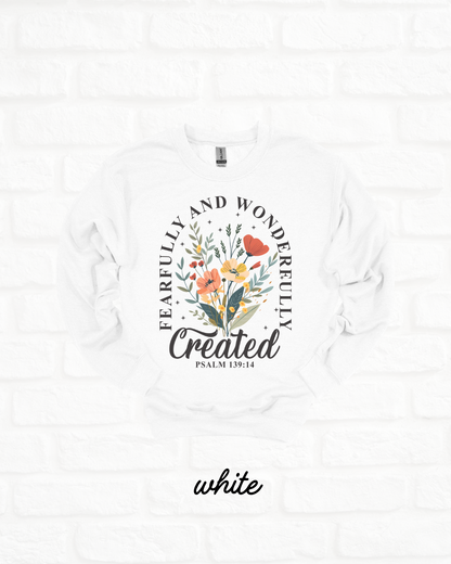 Fearfully and Wonderfully Created Bible Verse Heavy Blend WHITE Women's Graphic Sweatshirt