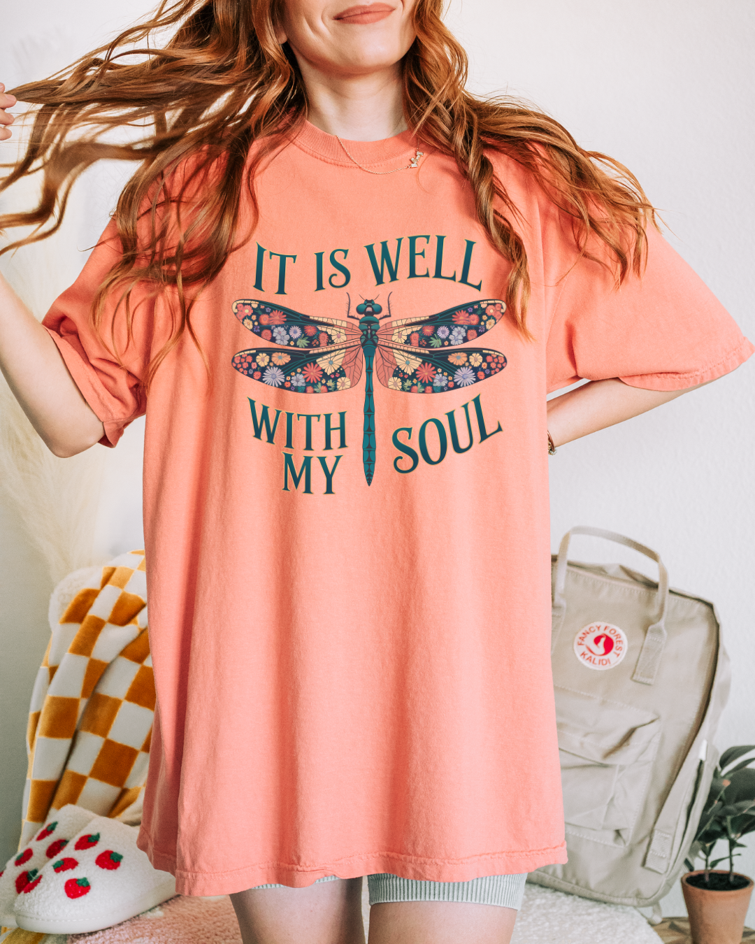 It Is Well With My Soul Dragonfly Terracotta ORANGE Heavyweight Cotton Women's Graphic Tee