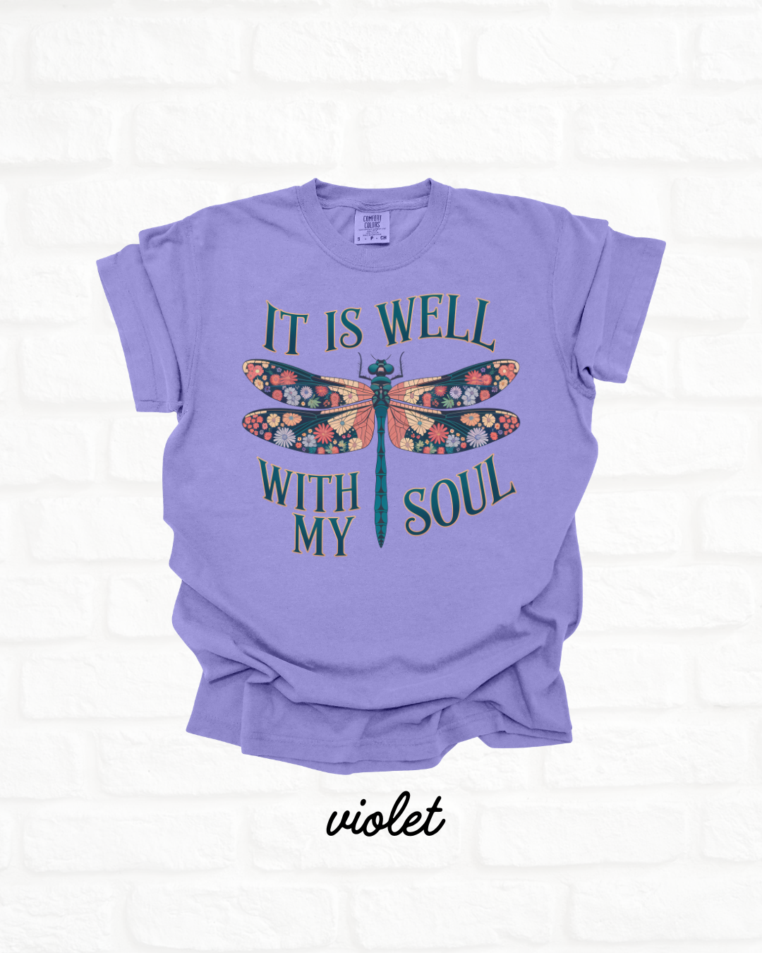 It Is Well With My Soul Dragonfly Violet PURPLE Heavyweight Cotton Women's Graphic Tee