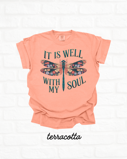 It Is Well With My Soul Dragonfly Terracotta ORANGE Heavyweight Cotton Women's Graphic Tee