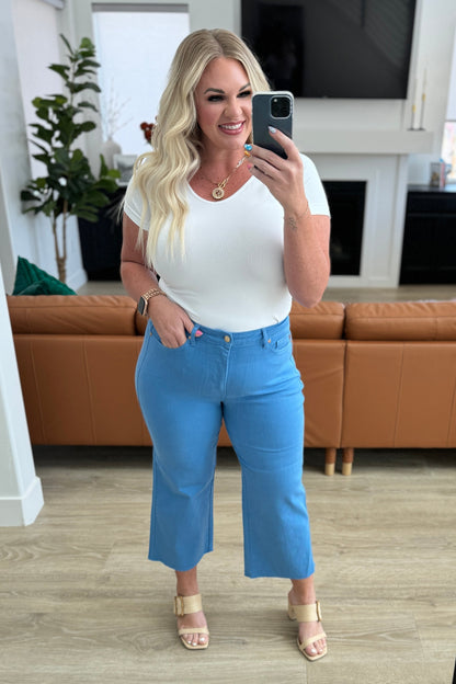 Lisa High Rise Control Top Wide Leg Crop Jeans in Sky Blue | Judy Blue