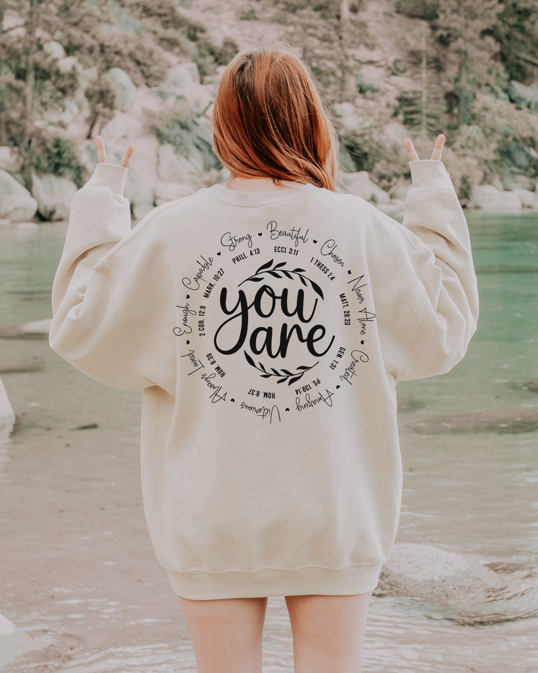 I Am You Are Bible Verses Heavy Blend SAND Women's Graphic Sweatshirt