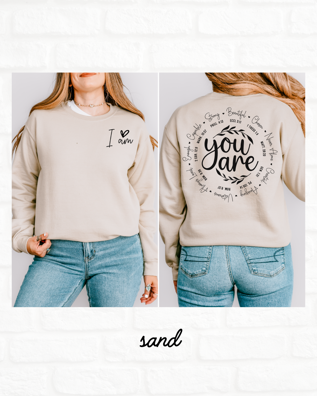 I Am You Are Bible Verses Heavy Blend SAND Women's Graphic Sweatshirt