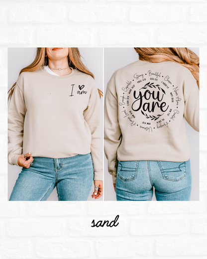 I Am You Are Bible Verses Heavy Blend SAND Women's Graphic Sweatshirt