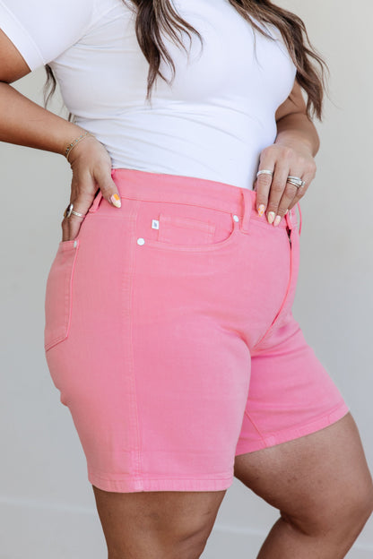 Jenna High Rise Control Top Cuffed Shorts in Pink | Judy Blue