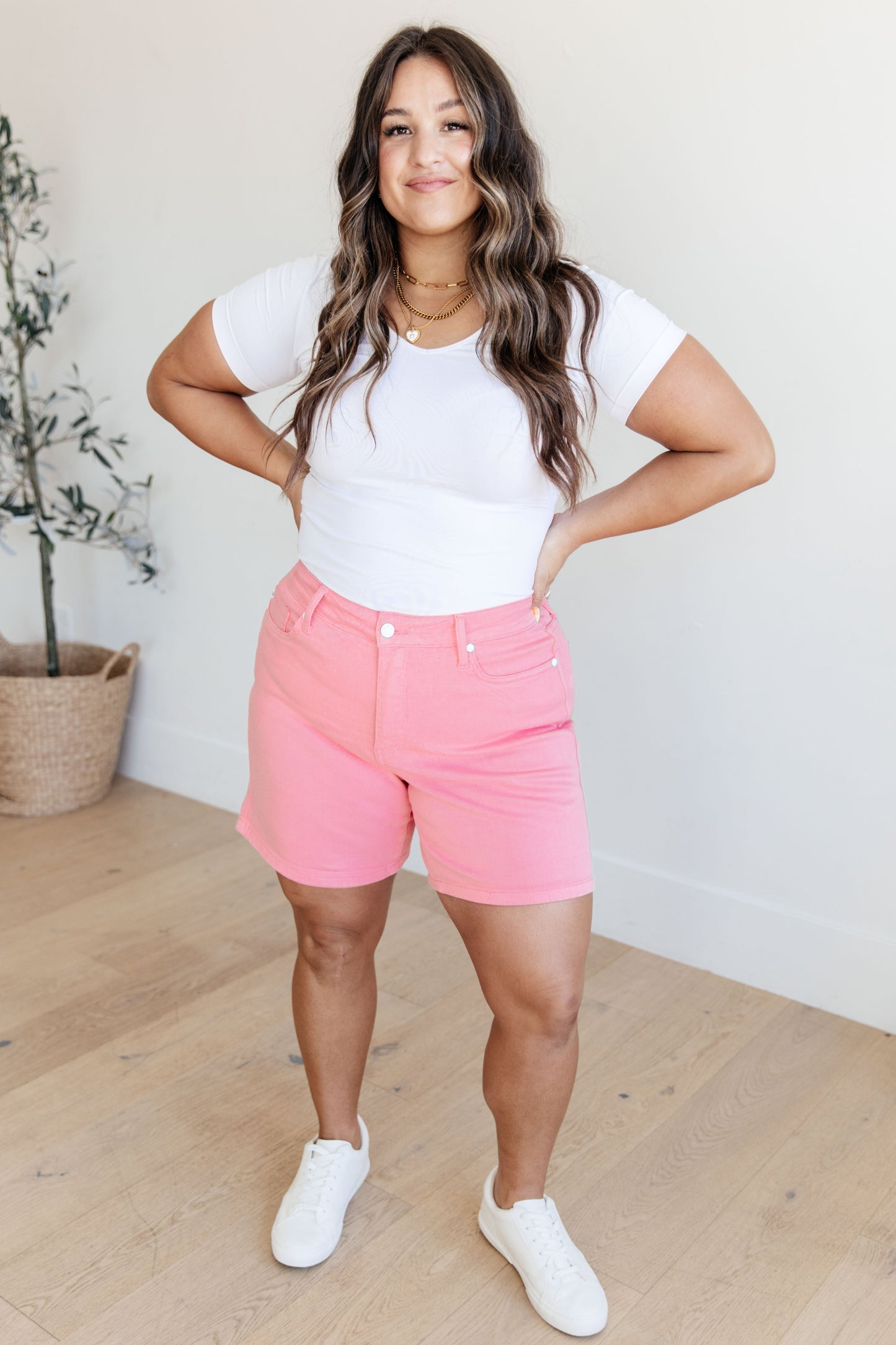 Jenna High Rise Control Top Cuffed Shorts in Pink | Judy Blue