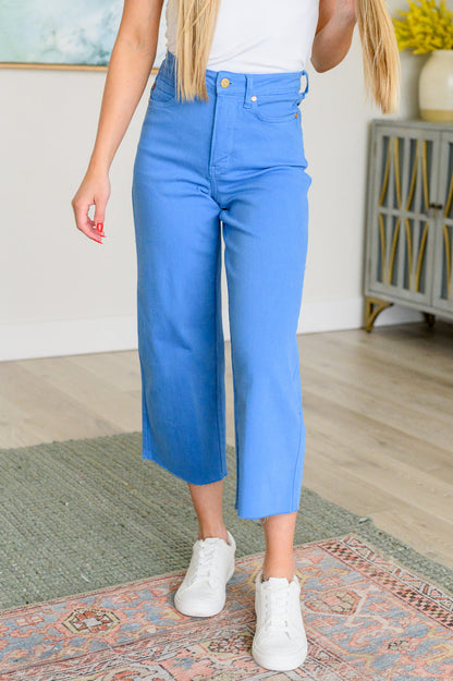 Lisa High Rise Control Top Wide Leg Crop Jeans in Sky Blue | Judy Blue