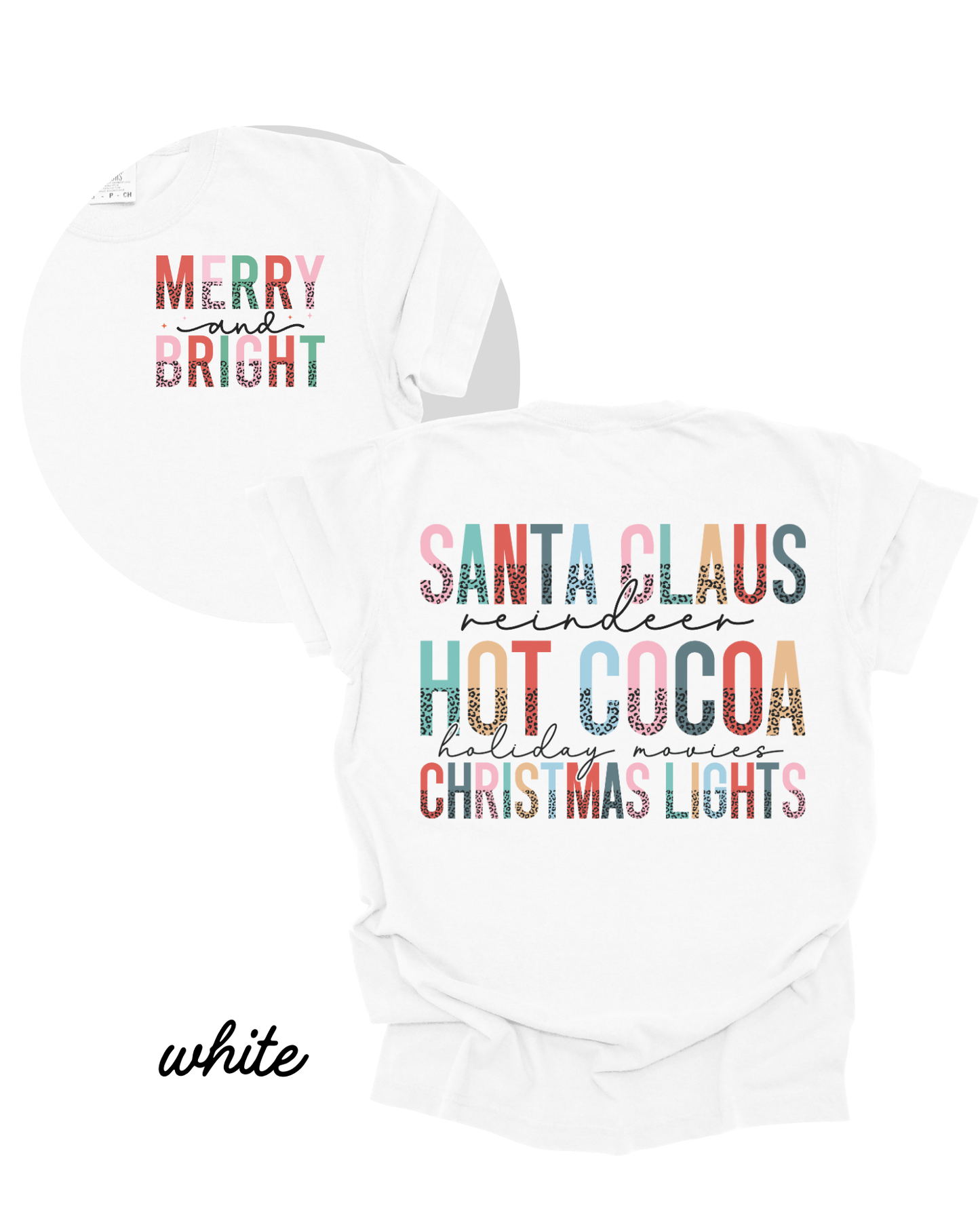 Merry & Bright Christmas WHITE Heavyweight Cotton Women's Graphic Tee