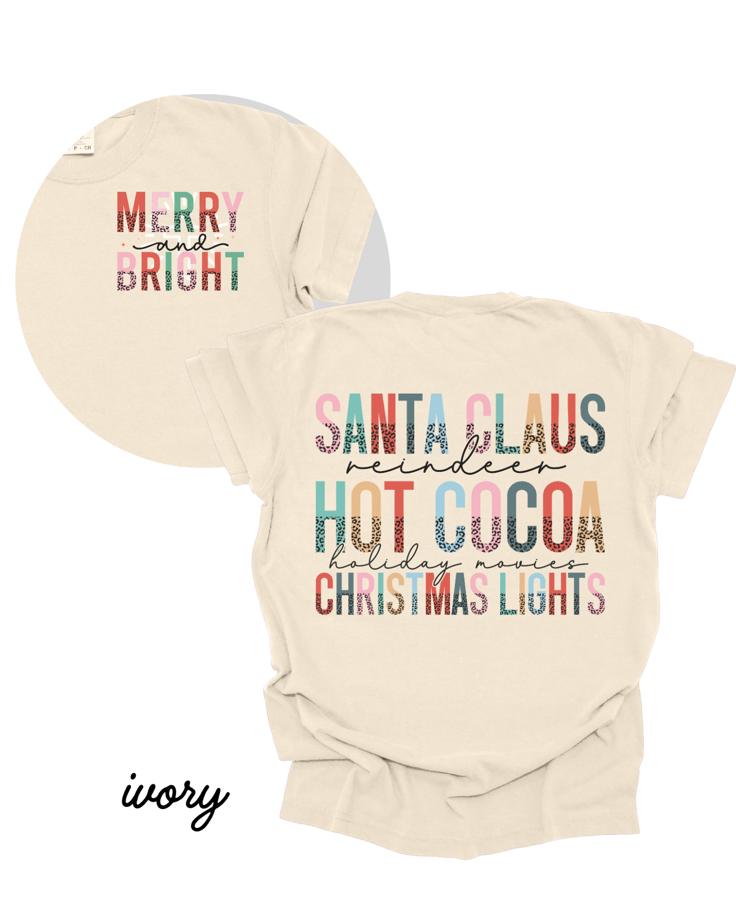 Merry & Bright Christmas IVORY Heavyweight Cotton Women's Graphic Tee