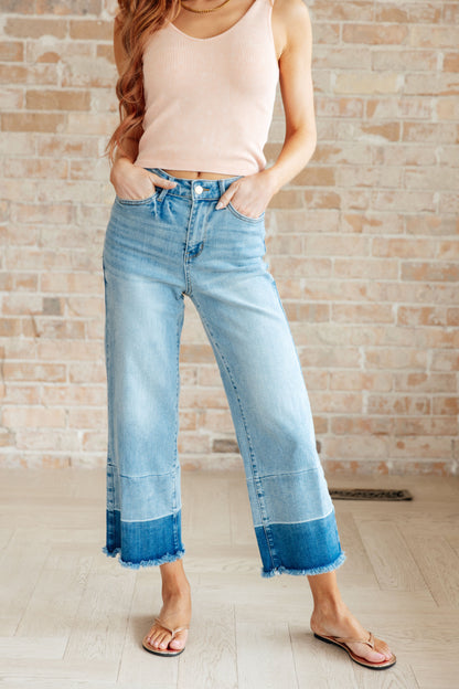 Olivia High Rise Wide Leg Crop Jeans in Medium Wash | Judy Blue