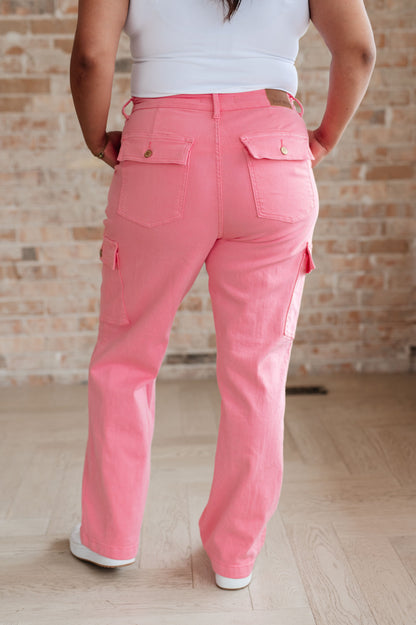 Peggy High Rise Cargo Straight Jeans in Pink | Judy Blue