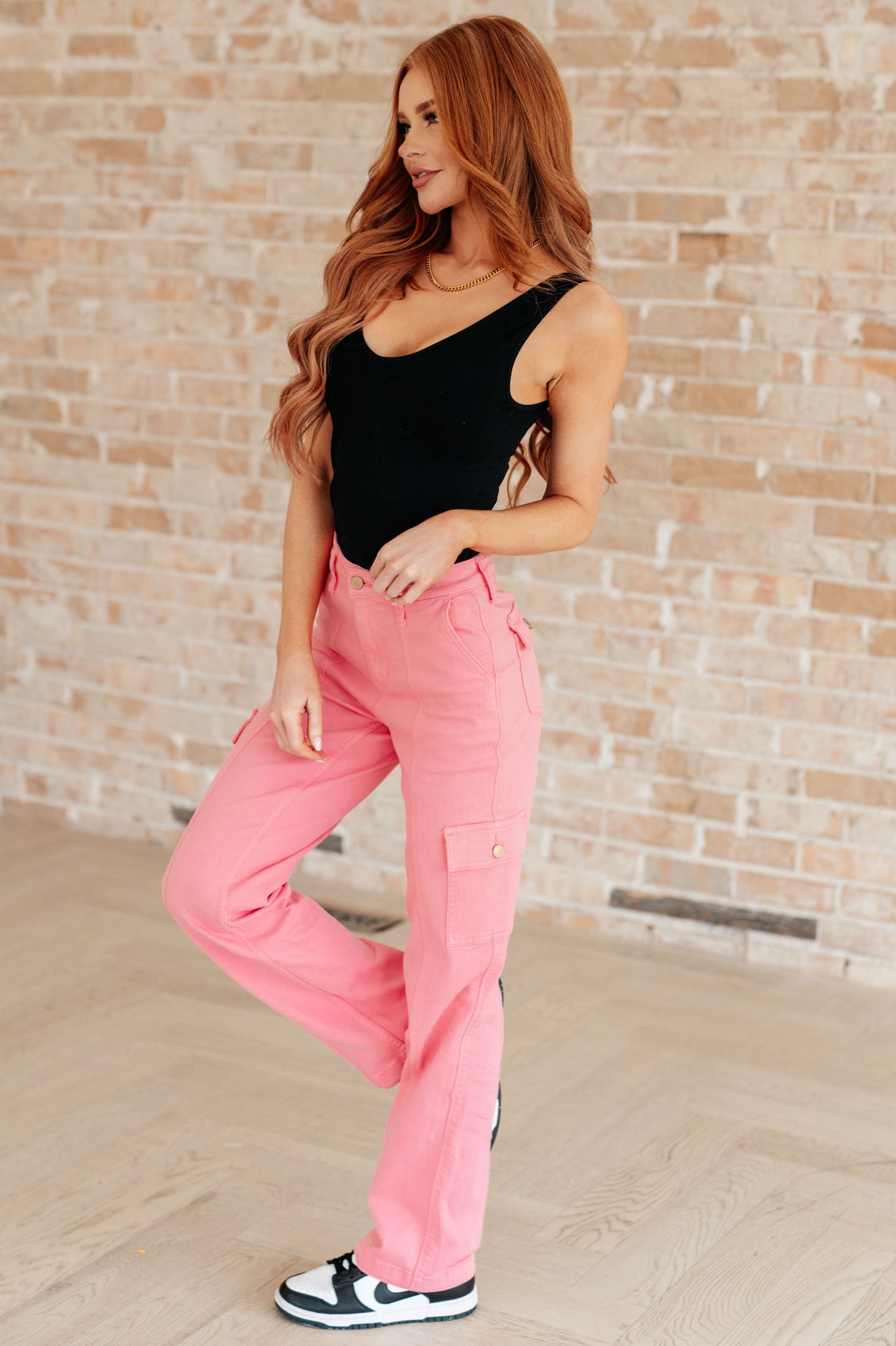 Peggy High Rise Cargo Straight Jeans in Pink | Judy Blue