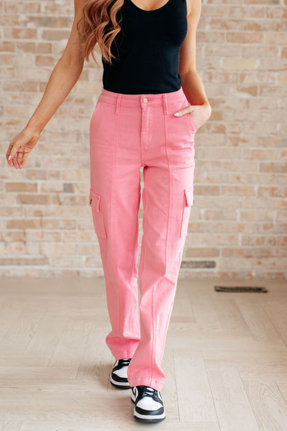 Peggy High Rise Cargo Straight Jeans in Pink | Judy Blue