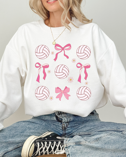 Volleyballs and Coquette Bows Heavy Blend WHITE Sweatshirt