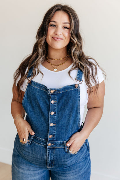 Priscilla High Rise Crop Wide Leg Denim Overalls | Judy Blue