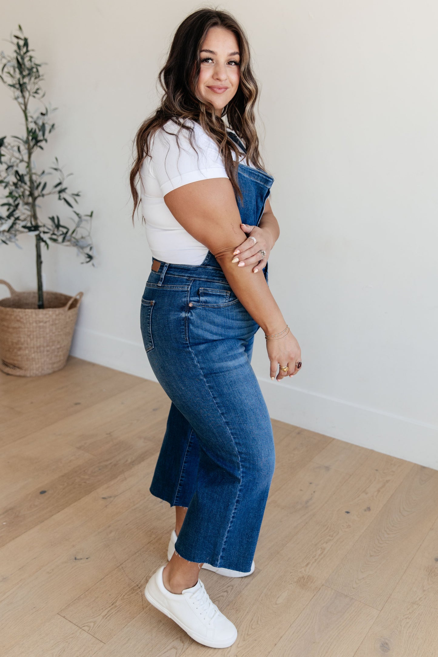 Priscilla High Rise Crop Wide Leg Denim Overalls | Judy Blue