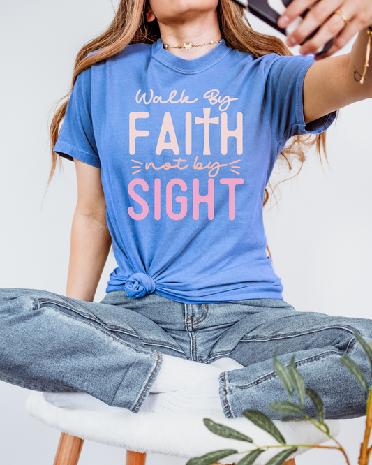 Walk By Faith Flo BLUE Heavyweight Cotton Women's Graphic Tee