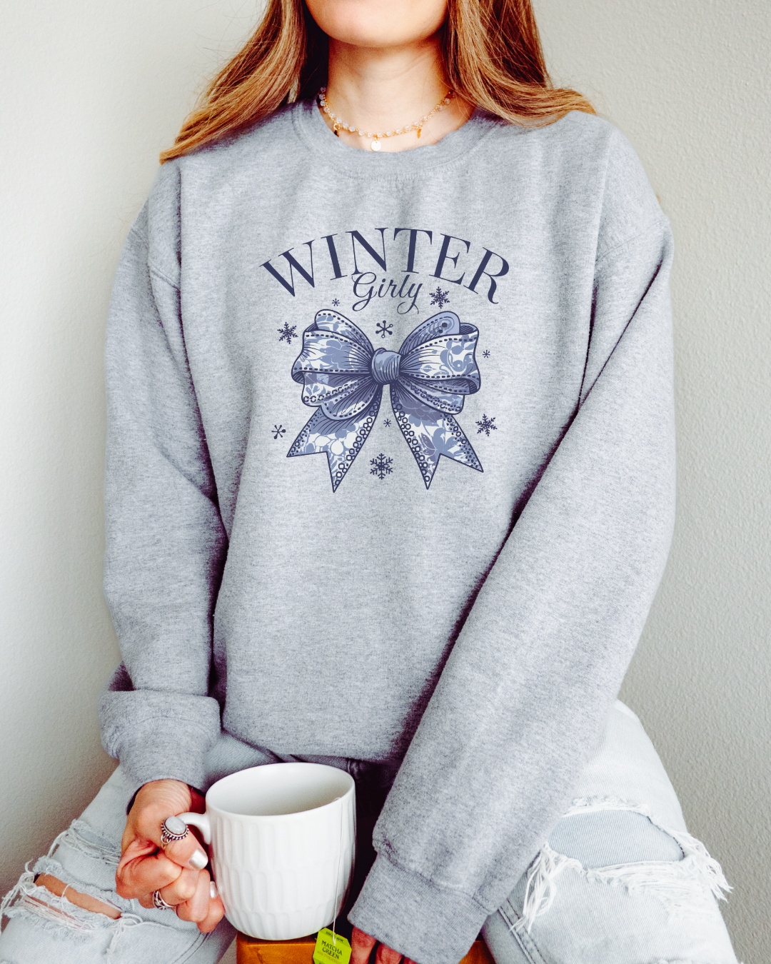 Winter Girly Coquette Bow Heavy Blend Sport GRAY Sweatshirt