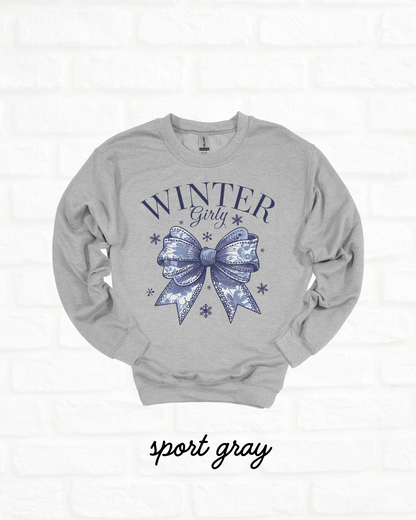 Winter Girly Coquette Bow Heavy Blend Sport GRAY Sweatshirt