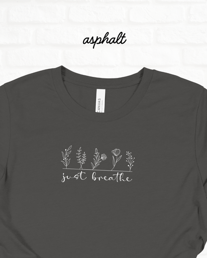 Just Breathe Wildflowers Asphalt GRAY Lightweight Cotton Tee