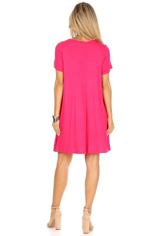 Hot Pink Comfy Short Sleeve Knit Dress | 5 sizes