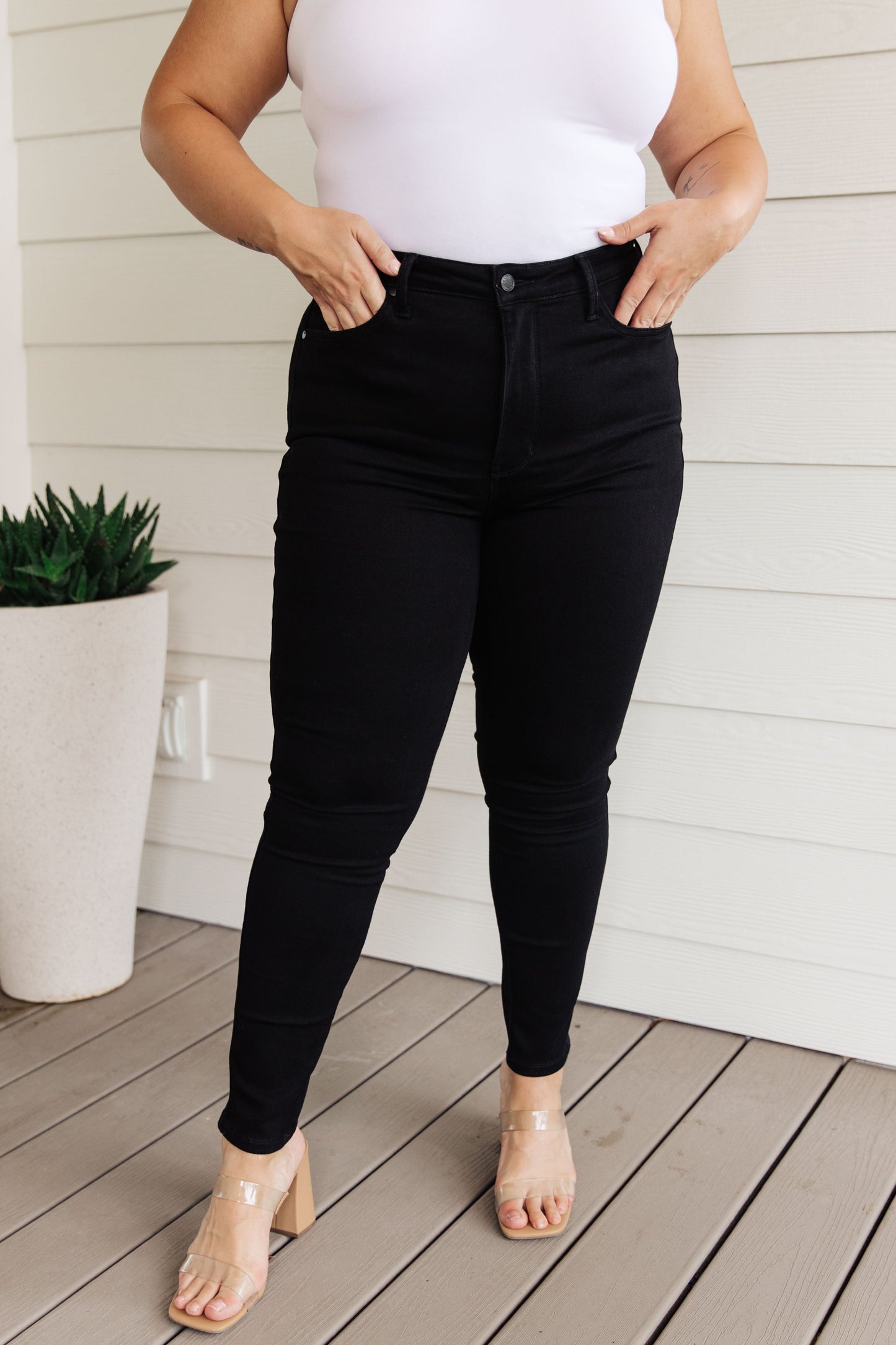 Audrey High Rise TUMMY CONTROL Top Classic Skinny Jeans in Black