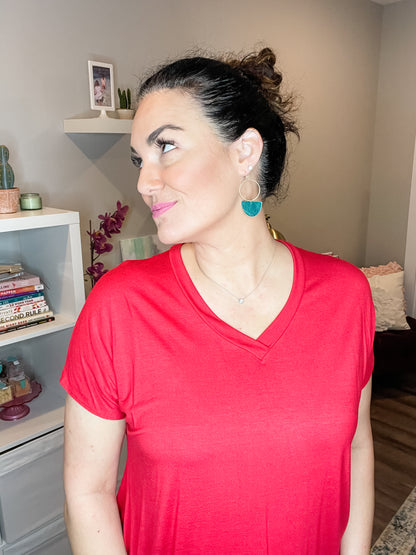 Red Basic Cap Sleeve V-Neck Tunic | 4 sizes