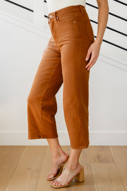 Briar High Rise TUMMY CONTROL Top Wide Leg Crop Jeans in Camel | Judy Blue