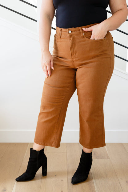 Briar High Rise TUMMY CONTROL Top Wide Leg Crop Jeans in Camel | Judy Blue