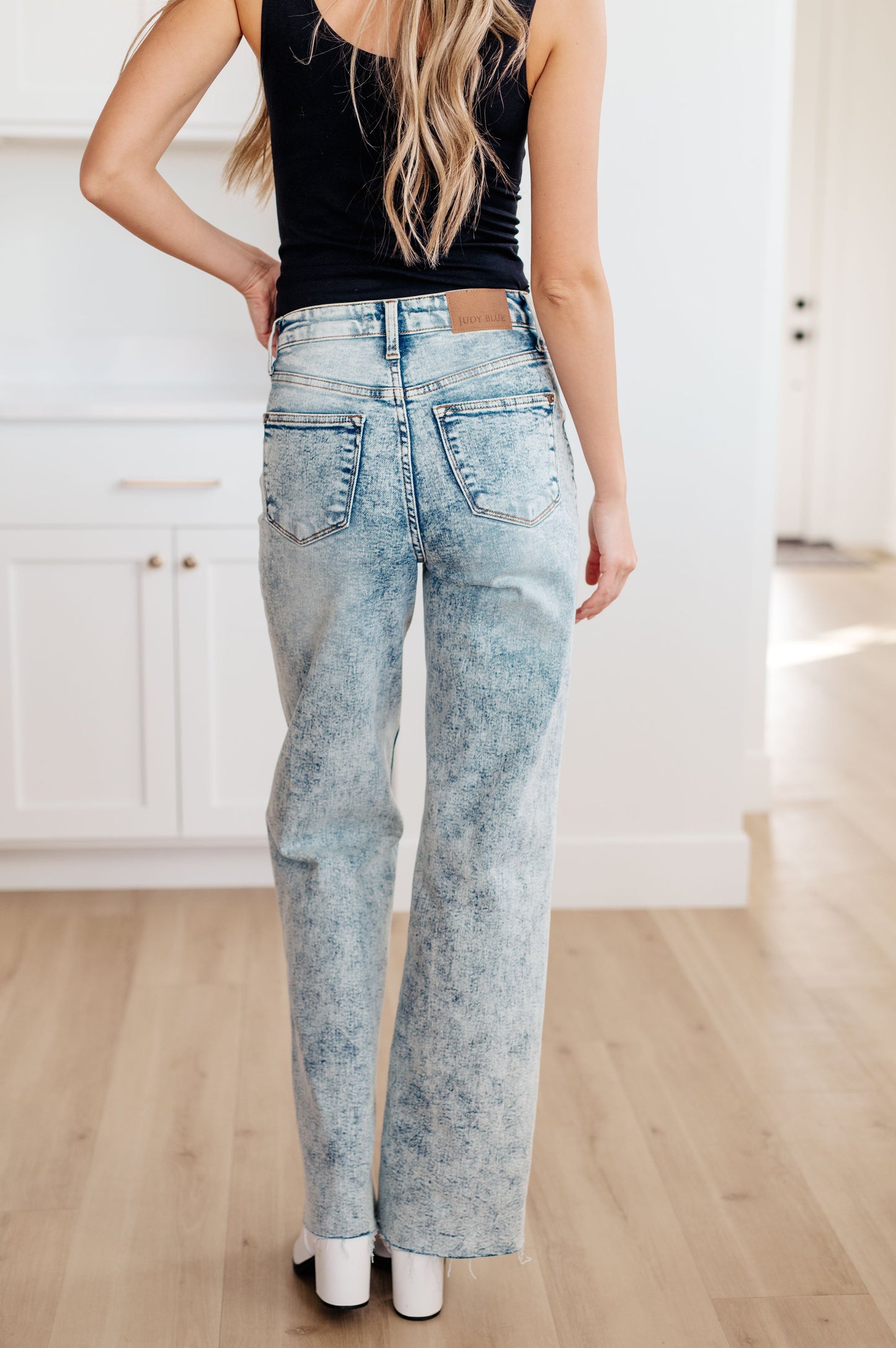 Dory High Waist Mineral Wash Raw Hem Wide Leg Jeans | Judy Blue