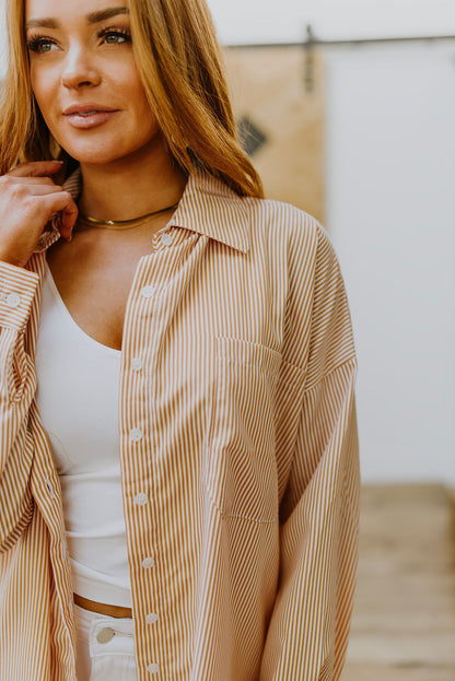 Easy On The Eyes Striped Button Up in Ecru