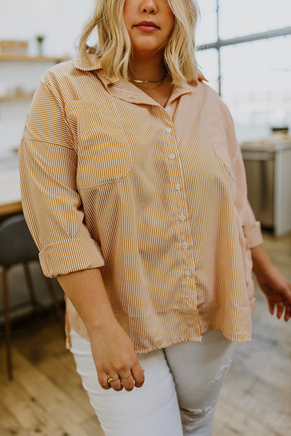 Easy On The Eyes Striped Button Up in Ecru