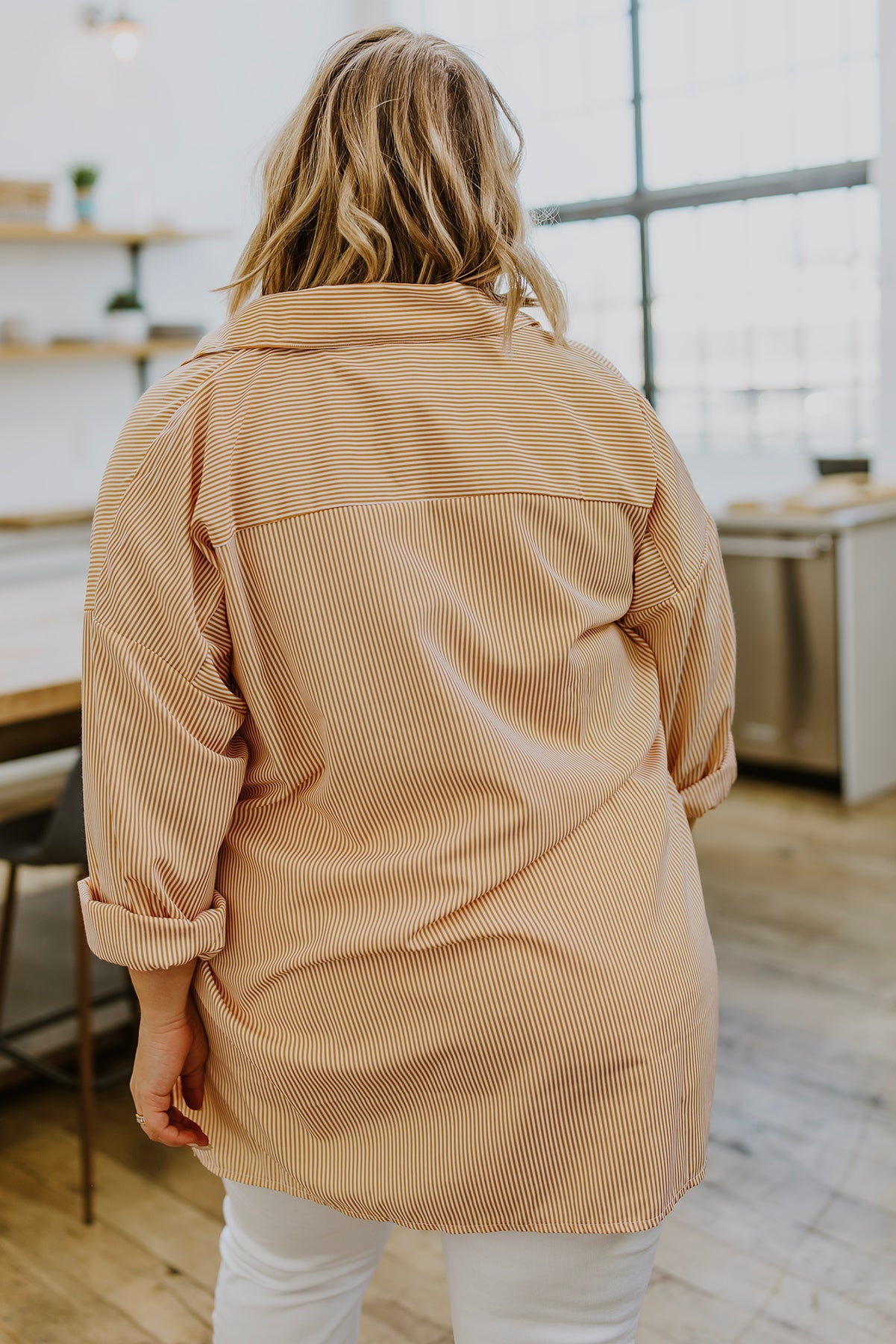 Easy On The Eyes Striped Button Up in Ecru