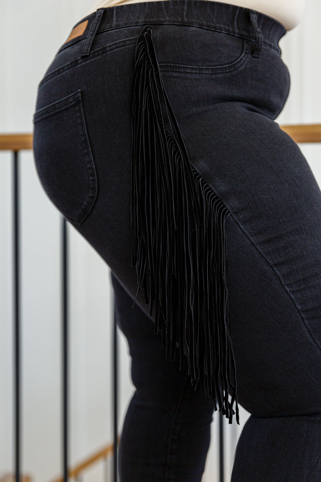 Hilary Side Fringe Skinny Jegging In Black | Judy Blue