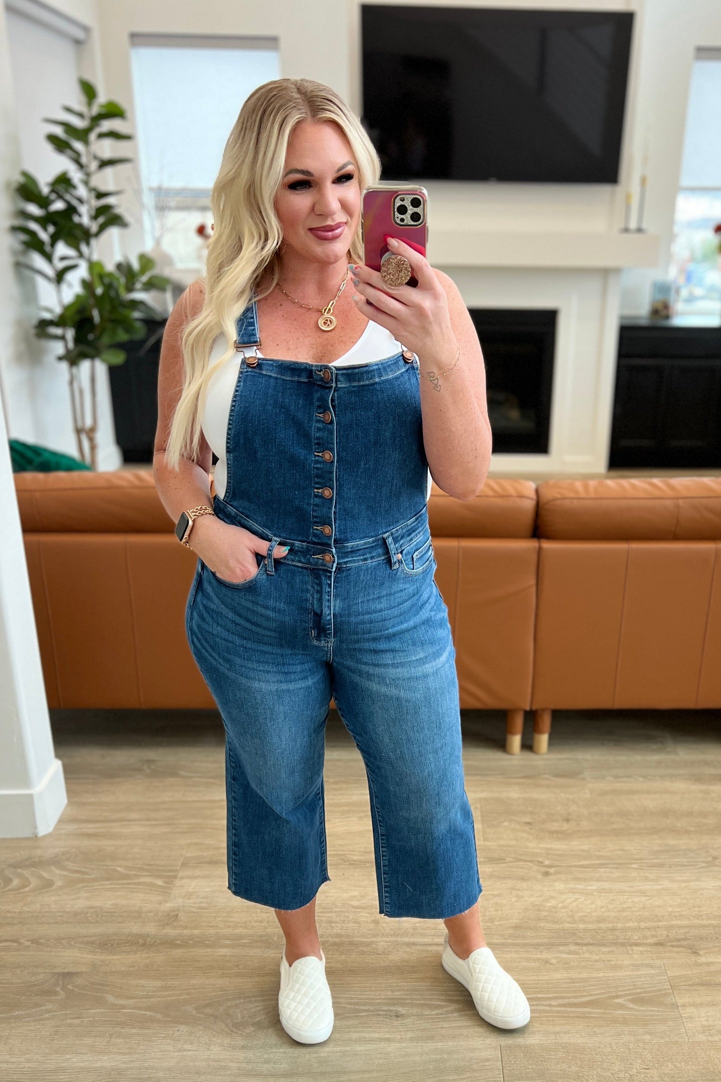 Priscilla High Rise Crop Wide Leg Denim Overalls | Judy Blue