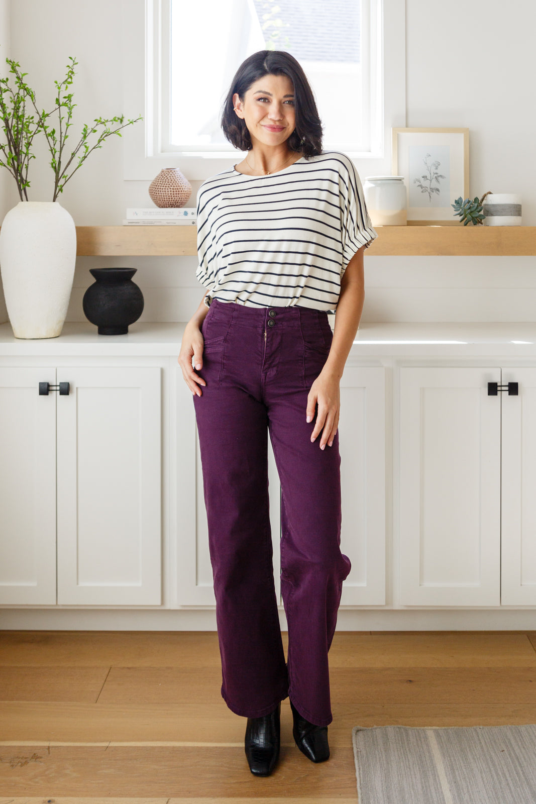 Petunia High Rise Wide Leg Jeans in Plum | Mica Denim