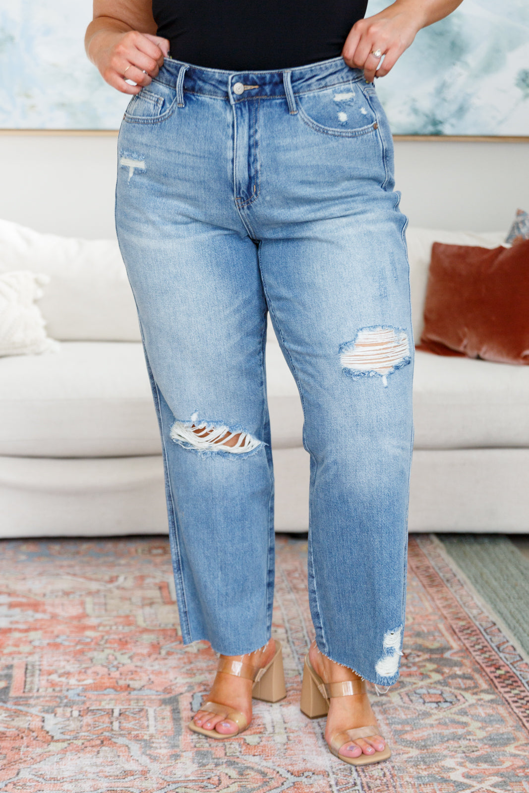 Nora High Rise Rigid Magic Destroy Slim Straight Jeans | Judy Blue