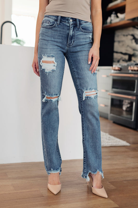 O'Hara Destroyed Straight Jeans Mid Rise | Judy Blue