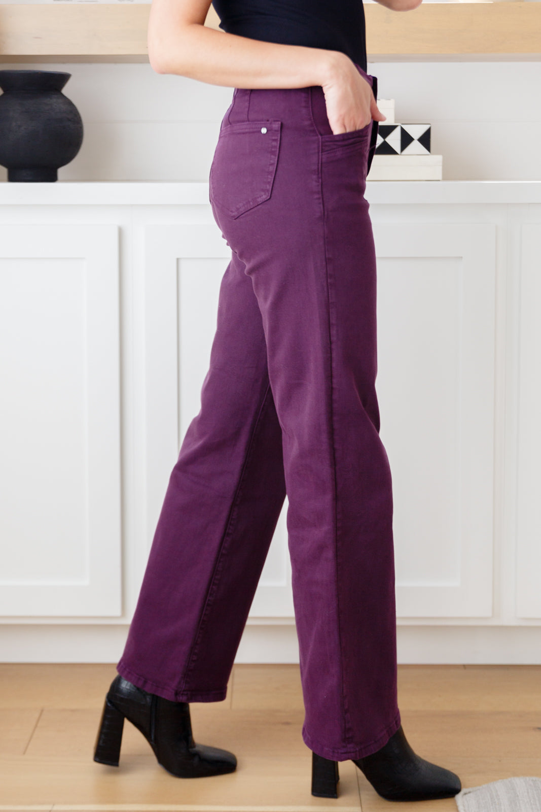 Petunia High Rise Wide Leg Jeans in Plum | Mica Denim