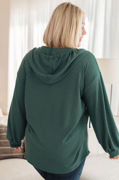 Rainy Day Henley Hoodie in Deep Sea Green