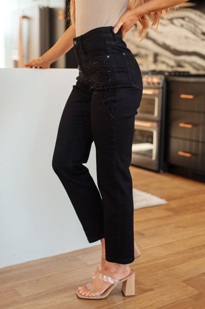 Reese Rhinestone Slim Fit Jeans in Black | Judy Blue