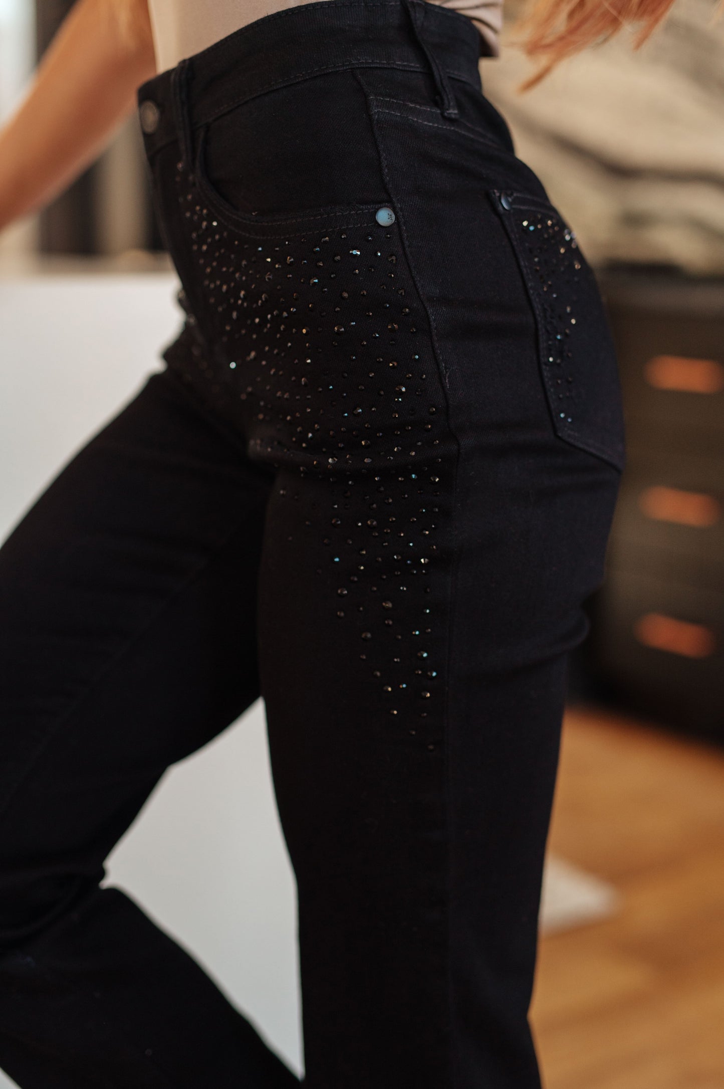 Reese Rhinestone Slim Fit Jeans in Black | Judy Blue