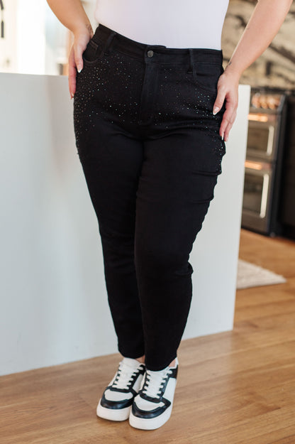 Reese Rhinestone Slim Fit Jeans in Black | Judy Blue